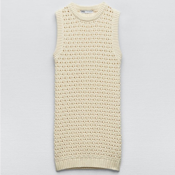 Zara Ecru Openwork Knit Dress - Picture 8 of 10